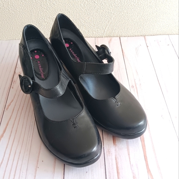 Underfoot| Black Leather Mary Jane Wedge Heel Sz 9 Comfort Minimal Professional main image 0